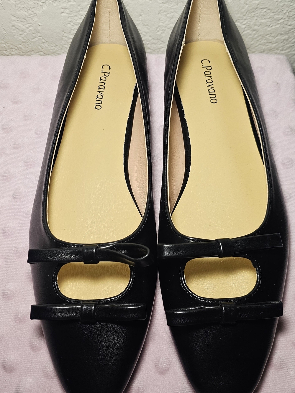NIB C.Paravano Black Genuine Leather Bow Ballet Flats EU 40 / US 9